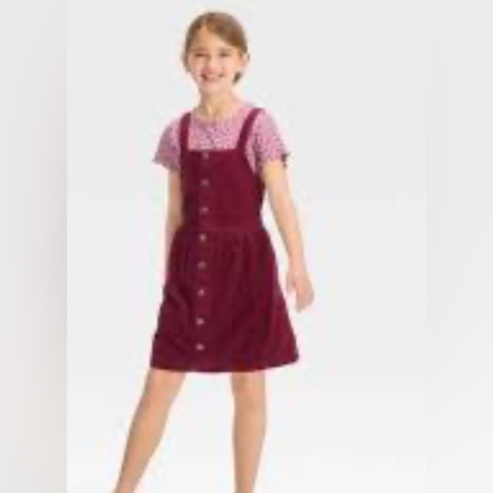 Cat & Jack Burgundy Corduroy Overall Dress